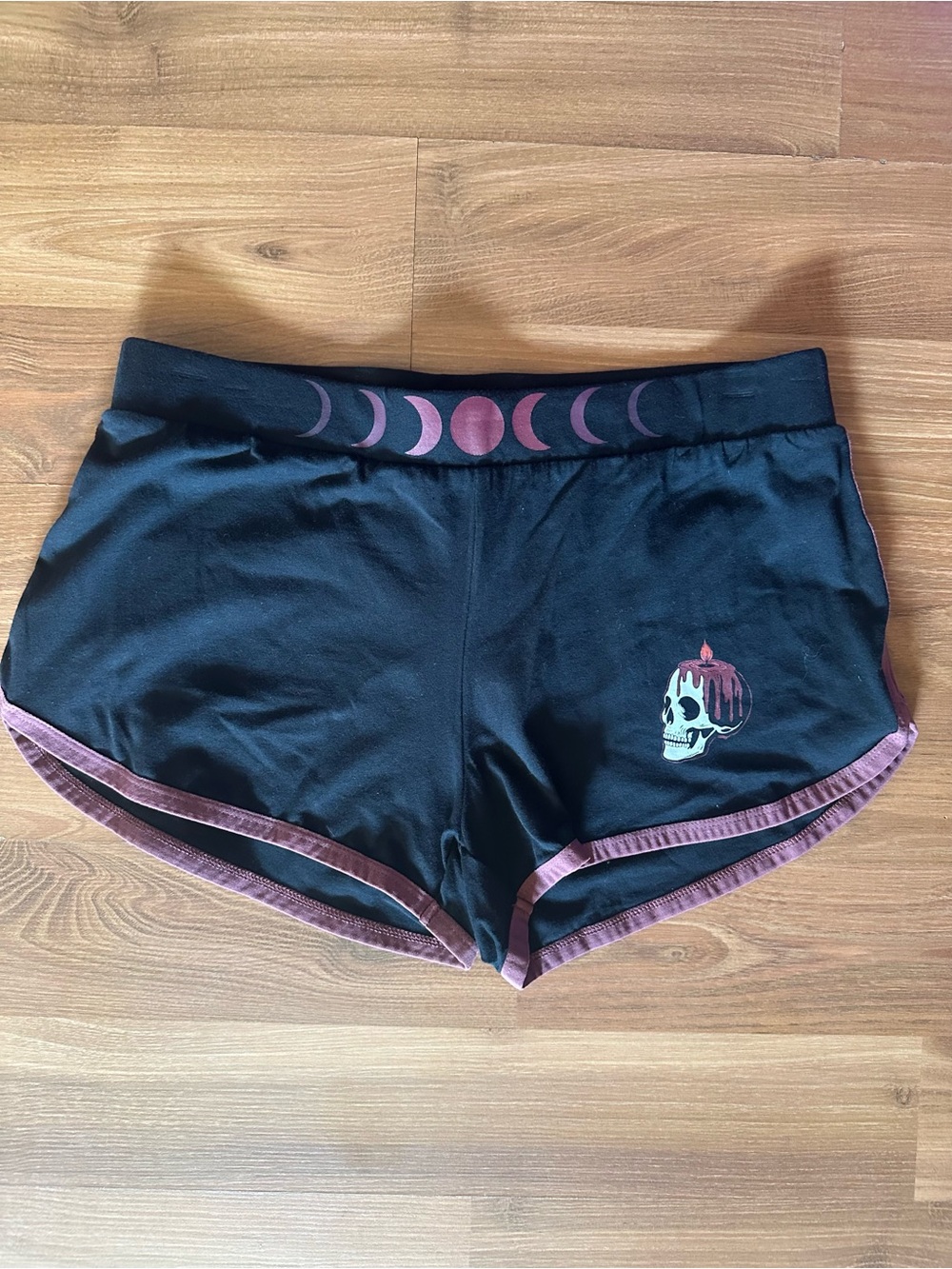Hot Topic Black Athletic Shorts with Purple Trim & Moon Phase Waist